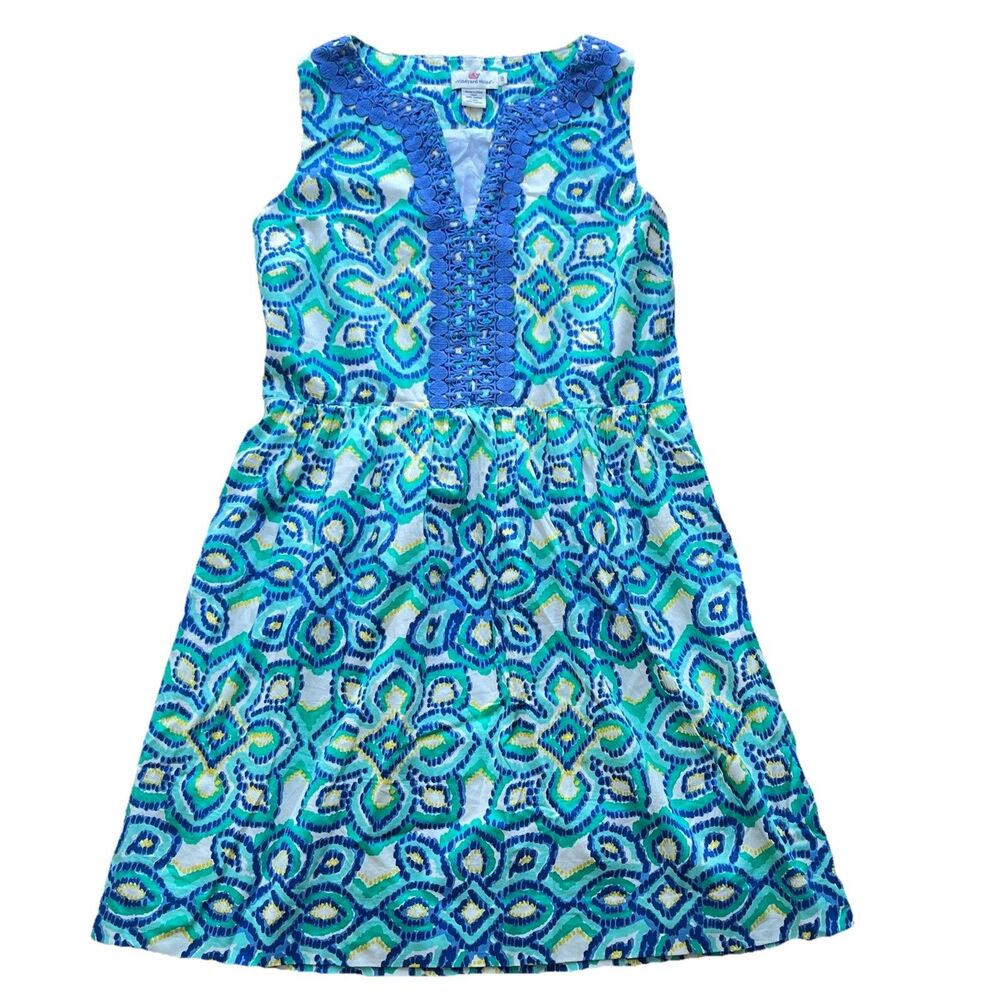 Vineyard Vines Ikat Medallion Embroidered Tunic Dress Cotton VNeck Sleeveless 12